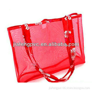 Red Color Mesh Beach Bag with Handle